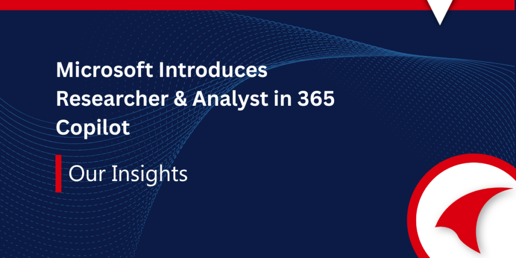 Dark-themed banner with Exigy branding introducing Microsoft 365 Copilot features for researchers and analysts.